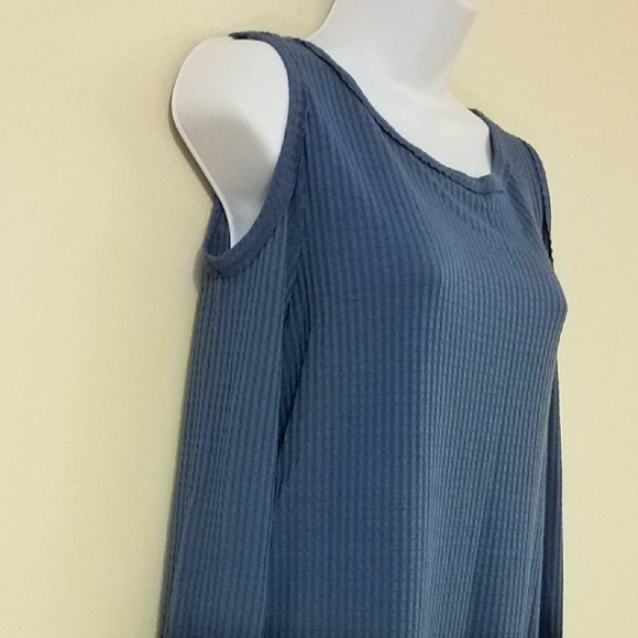 Style & Co Blue Knit Thermal Cold Shoulder XL Top - Picture 3 of 7